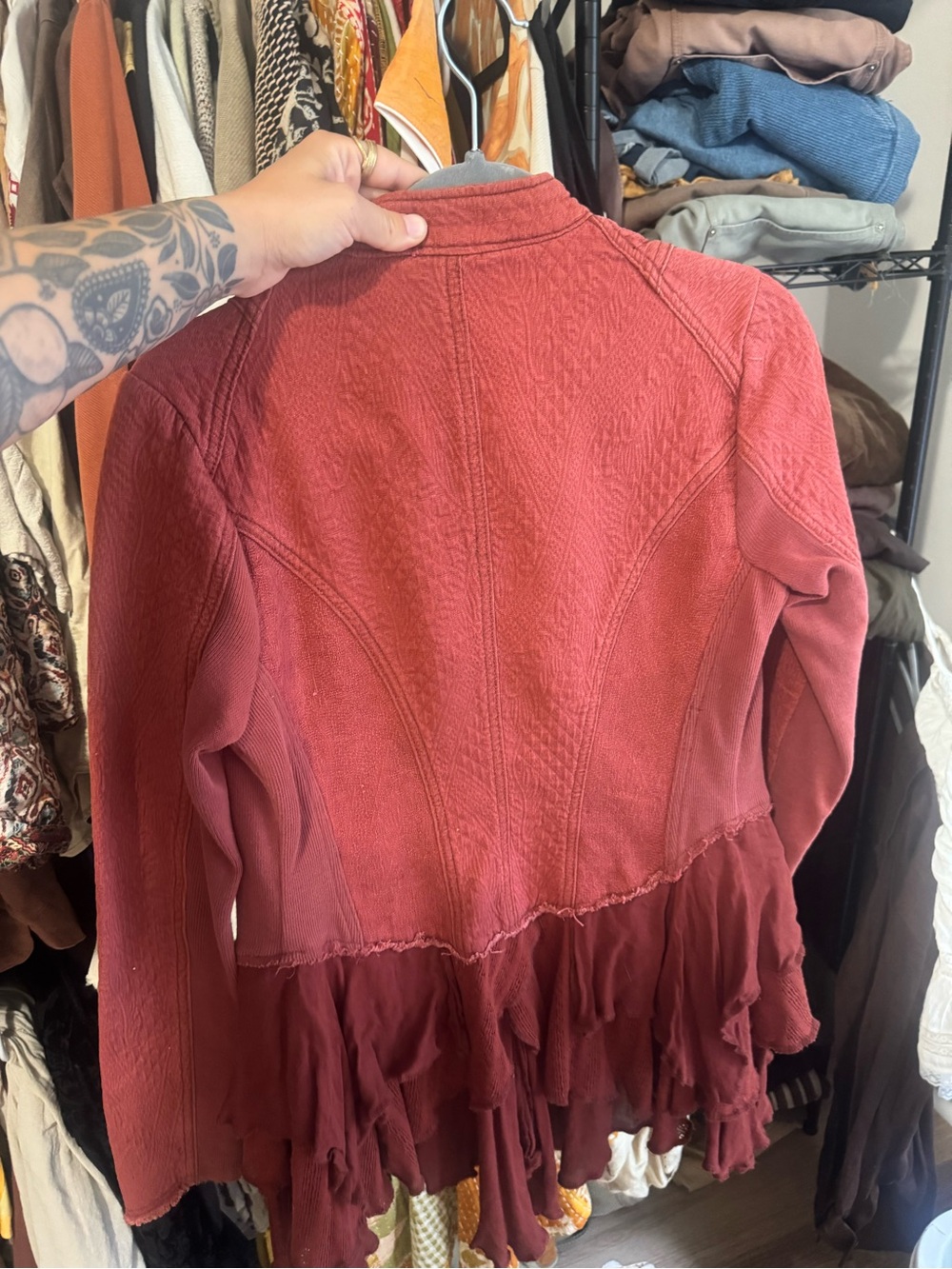 Free People Rust Red Textured Button-Front Blazer - Picture 2 of 2